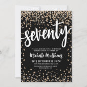 ブラック金ゴールドグリッター70誕生日 招待状 (正面)