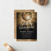 ブラック金ゴールドグリッター70sパーティーディスコボール誕生日 ノートカード (正面/裏面インサイチュ)