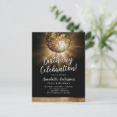 ブラック金ゴールドグリッター70sパーティーディスコボール誕生日 ポストカード (スタンド正面)