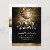 ブラック金ゴールドグリッター70sパーティーディスコボール誕生日 ポストカード (正面/裏面)