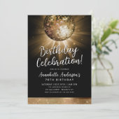 ブラック金ゴールドグリッター70sパーティーディスコボール誕生日 招待状 (スタンド正面)