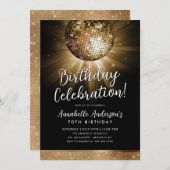 ブラック金ゴールドグリッター70sパーティーディスコボール誕生日 招待状 (正面/裏面)