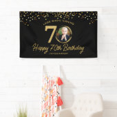 ブラック金ゴールドグリッター70th Birthday Partyあなたの写真 横断幕 (インサイチュ)