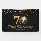 ブラック金ゴールドグリッター70th Birthday Partyあなたの写真 横断幕 (横)