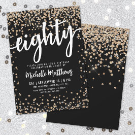 ブラック金ゴールドグリッター80誕生日 招待状