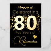 ブラック金ゴールドグリッター80thバースデーパーティー 箔招待状 (正面)