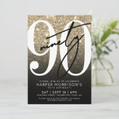 ブラック金ゴールドグリッター90誕生日 招待状 (スタンド正面)