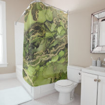 ブラック金ゴールドグリーンシャワーカーテン