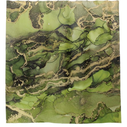 ブラック金ゴールドグリーンシャワーカーテン シャワーカーテン (正面)