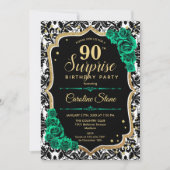 ブラック金ゴールドグリーンバラサプライズ90誕生日 招待状 (正面)