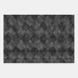 ブラック金ゴールドグリーンパープルマルディグラスパターン ラッピングペーパーシート