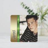 ブラック金ゴールドグリーン写真卒業アナウンサー 招待状 (スタンド正面)