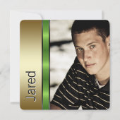 ブラック金ゴールドグリーン写真卒業アナウンサー 招待状 (正面)