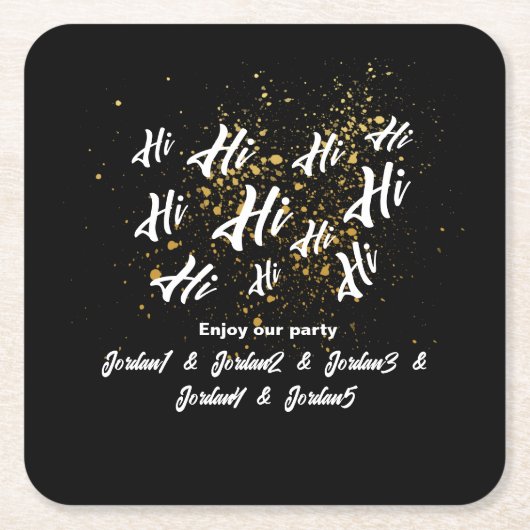 ブラック金ゴールドグループフレンズジョイント誕生日 スクエアペーパーコースター (正面)