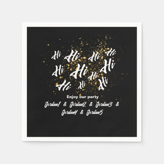 ブラック金ゴールドグループフレンズジョイント誕生日 スタンダードカクテルナプキン (正面)