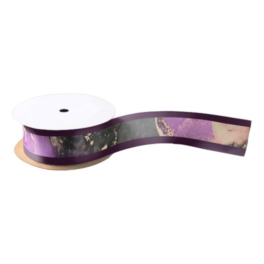 ブラック金ゴールドグレープパープル縁どリボン サテンリボン (リール)