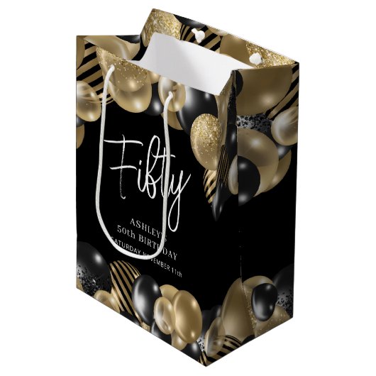ブラック金ゴールドゲストパーティング ミディアムペーパーバッグ (正面アングル)