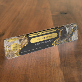 ブラック金ゴールドゲートグリッターオフィスカスタムロゴ デスクネームプレート