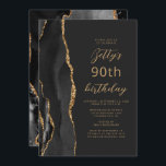ブラック金ゴールドゲート石板スクリプト90誕生日 招待状<br><div class="desc">この離れ誕生日パーティの手の端はモダン、黒い水の色のアグレ縁どート金ゴールドのグリッターをトリミングします。カスタマイズ可能な文字は、金ゴールドカラーのスクリプトとサンセリフのフォントを石板の黒い背景に組み合わせている。裏面は、一致する黒と金ゴールドゲートデザインを備える。</div>