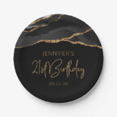 ブラック金ゴールドゲートGeode 21st誕生日パーティー ペーパープレート (正面)