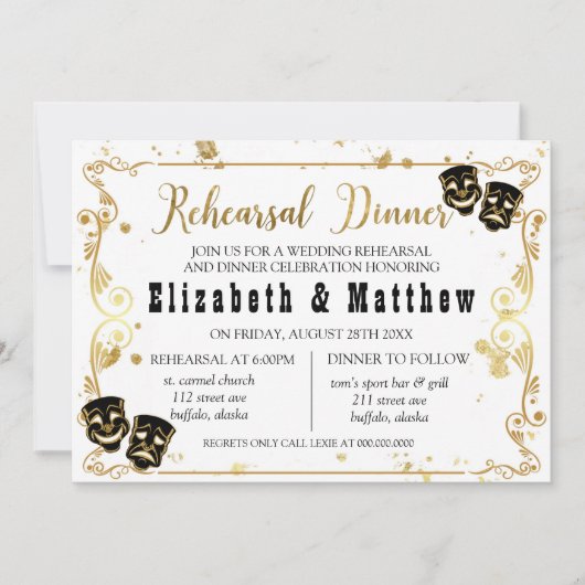 ブラック金ゴールドコメディと悲劇リハーサルディナー 招待状 (正面)