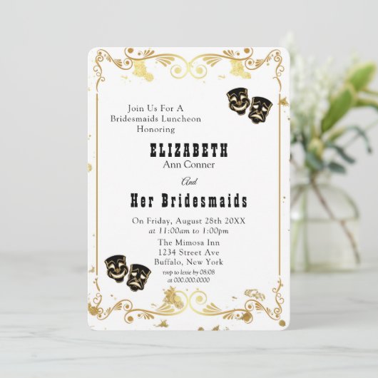 ブラック金ゴールドコメディ&悲劇ブリデスメイド昼食会 招待状 (スタンド正面)