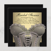 ブラック金ゴールドコルセットブライダルシャワー 招待状 (正面/裏面)