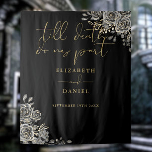 ブラック金ゴールドゴシックバラ結婚フローラのフォトプロップ タペストリー