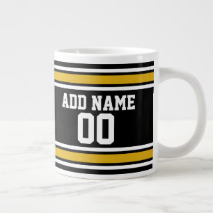 ブラック金ゴールドサッカージャージー名前をカスタムする番号 ジャンボコーヒーマグカップ
