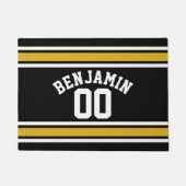 ブラック金ゴールドサッカージャージー名前をカスタムする番号 ドアマット (正面)