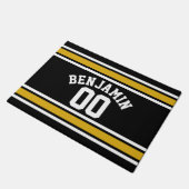 ブラック金ゴールドサッカージャージー名前をカスタムする番号 ドアマット (アングル)