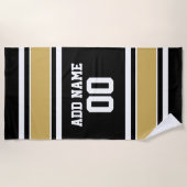 ブラック金ゴールドサッカージャージー名前をカスタムする番号 ビーチタオル (正面)