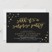 ブラック金ゴールドサプライズパーティー誕生日 招待状 (正面)