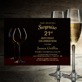 ブラック金ゴールドサプライズ21thバースデーワイングラスパーティー 招待状