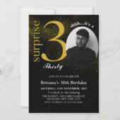 ブラック金ゴールドサプライズ30thバースデーフォト招待状 招待状 (正面)