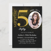 ブラック金ゴールドサプライズ50誕生日フォト招待状 招待状 (正面)