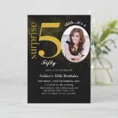 ブラック金ゴールドサプライズ50誕生日フォト招待状 招待状 (スタンド正面)