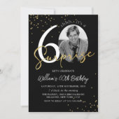 ブラック金ゴールドサプライズ60誕生日フォト招待状 招待状 (正面)