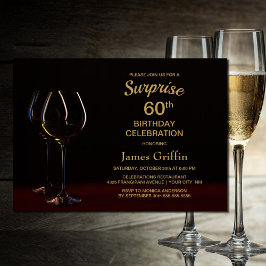 ブラック金ゴールドサプライズ60誕生日ワイングラスパーティー 招待状