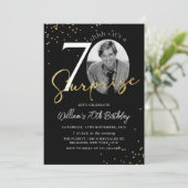 ブラック金ゴールドサプライズ70誕生日フォト招待状 招待状 (スタンド正面)