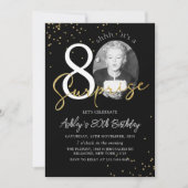 ブラック金ゴールドサプライズ80誕生日フォト招待状 招待状 (正面)