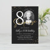 ブラック金ゴールドサプライズ80誕生日フォト招待状 招待状 (スタンド正面)