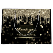 ブラック金ゴールドサンキューネームラグジュアリーブランディングドリップ ラージペーパーバッグ (正面)