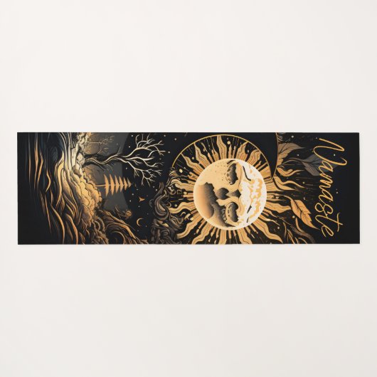 ブラック金ゴールドサンムーンナマステまたは名前 ヨガマット (裏面(横))