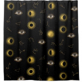 ブラック金ゴールドシアルサン&ムーン〔占星術の〕十二宮図アイ シャワーカーテン (正面)