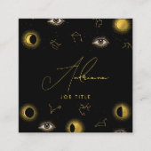 ブラック金ゴールドシアルサン&ムーン〔占星術の〕十二宮図アイ スクエア名刺 (正面)
