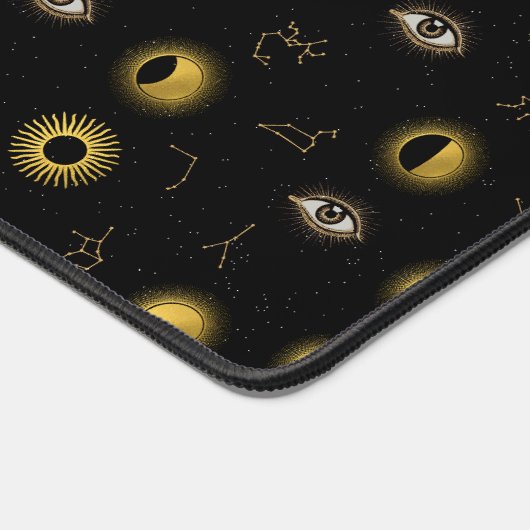 ブラック金ゴールドシアルサン&ムーン〔占星術の〕十二宮図アイ デスクマット (コーナー)