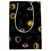 ブラック金ゴールドシアルサン&ムーン〔占星術の〕十二宮図アイ ミディアムペーパーバッグ (正面)