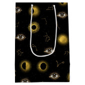 ブラック金ゴールドシアルサン&ムーン〔占星術の〕十二宮図アイ ミディアムペーパーバッグ (裏面)