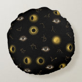 ブラック金ゴールドシアルサン&ムーン〔占星術の〕十二宮図アイ ラウンドクッション (裏面)